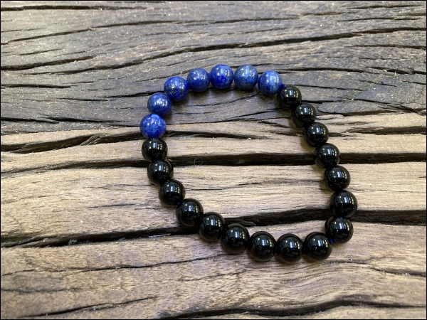Bracelet Lapis Lazuli + Obsidian ball 8mm